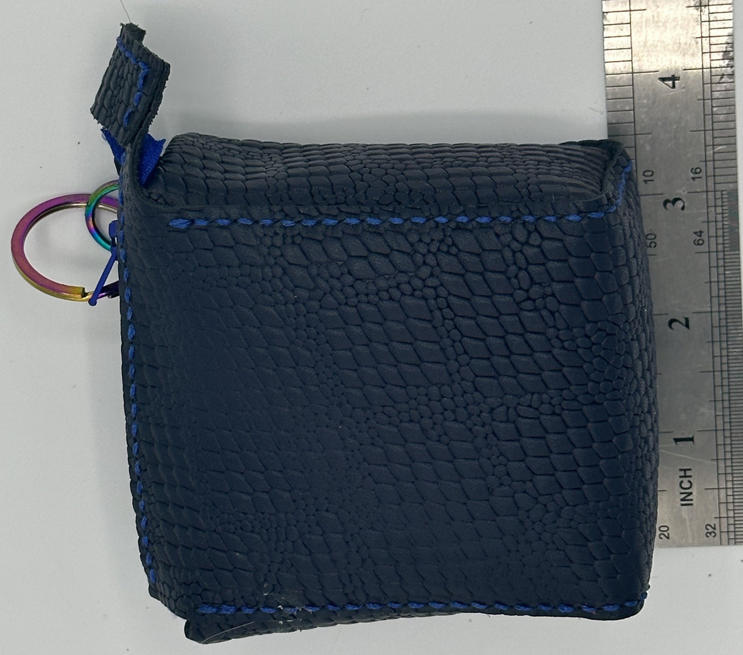 Navy snakeskin embossed keychain pouch