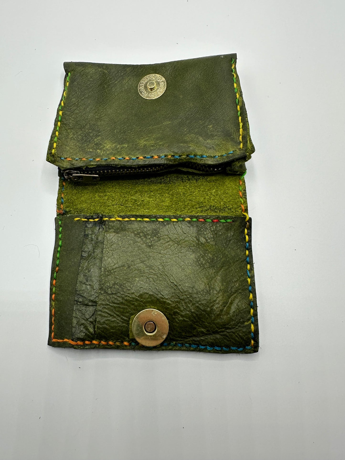 Hand painted green leather wallet