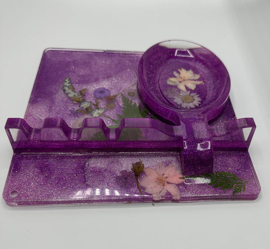 Purple floral resin spoon rest