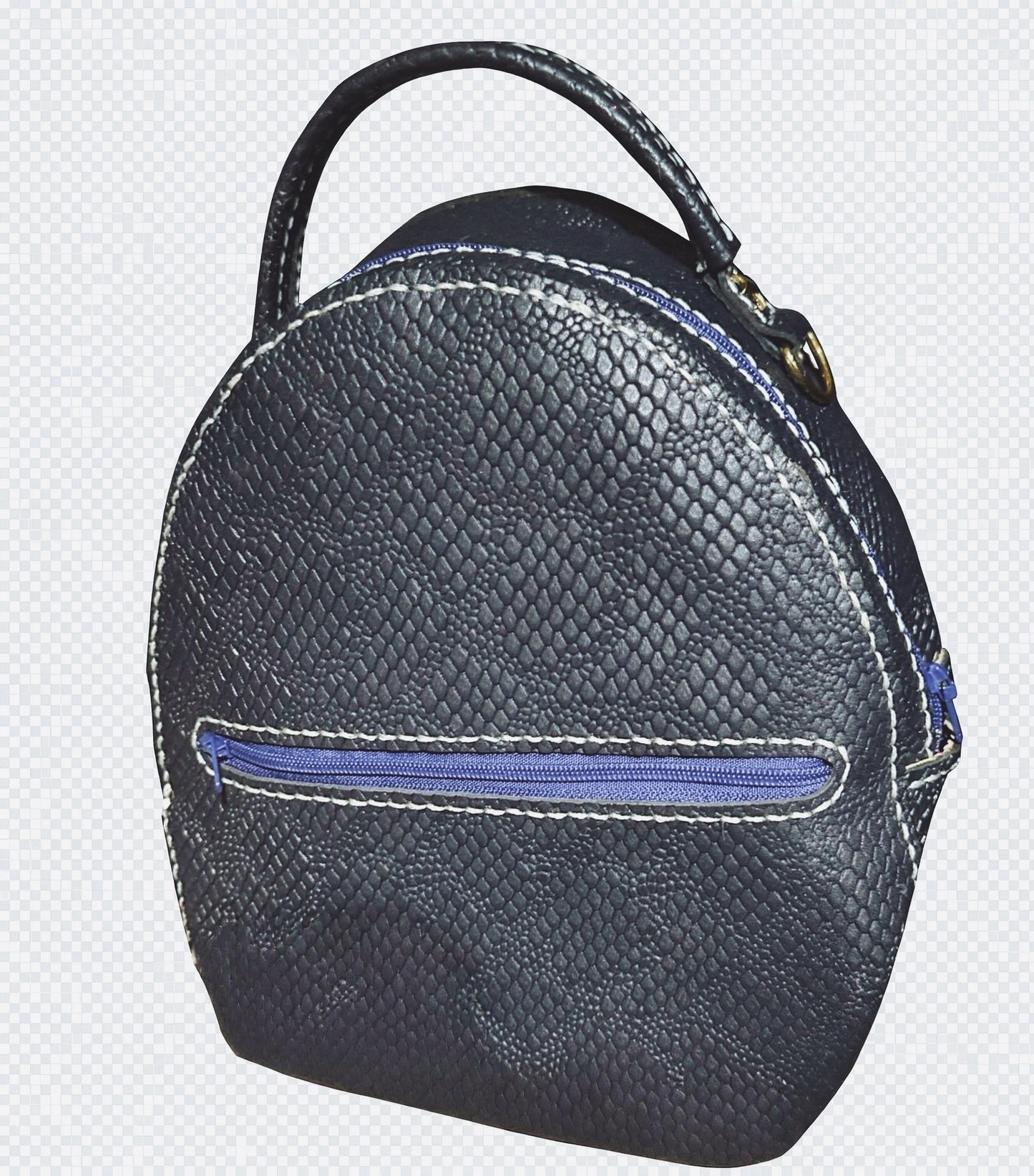 Navy snakeskin embossed leather bag.