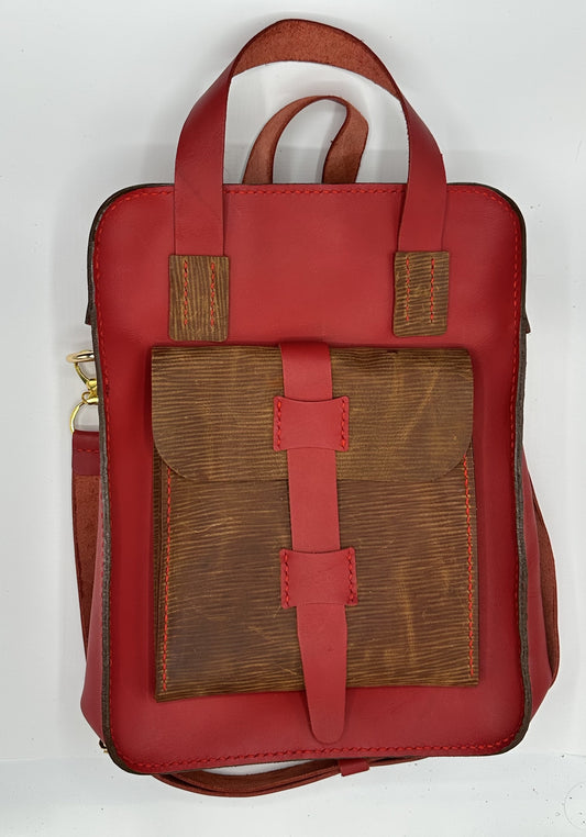 1000 line red and brown top grain leather bag