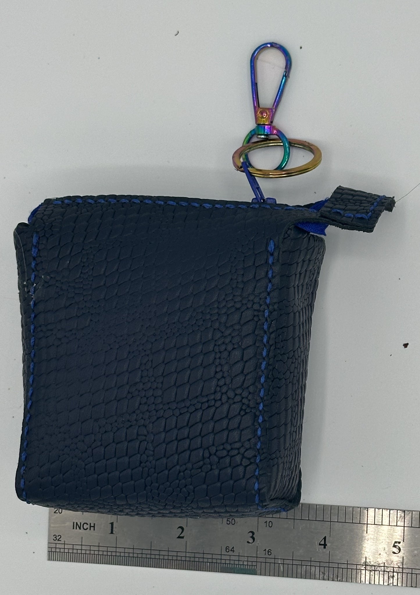 Navy snakeskin embossed keychain pouch