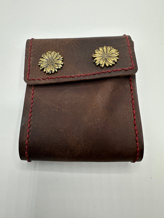 Handmade leather wallet with flower hardware