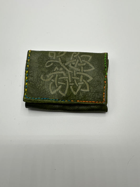 Hand painted green leather wallet