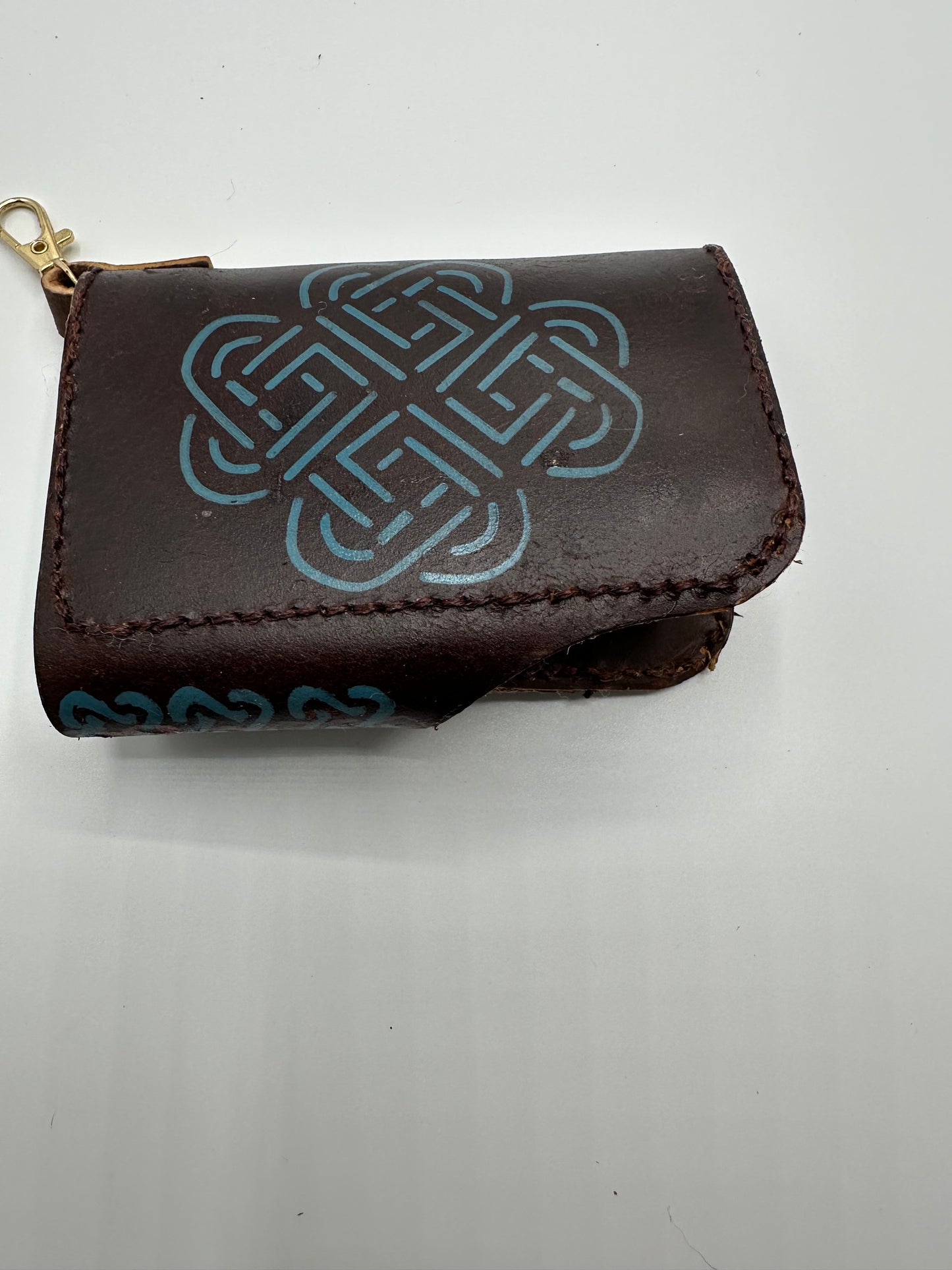 Hand painted top grain brown leather wallet.