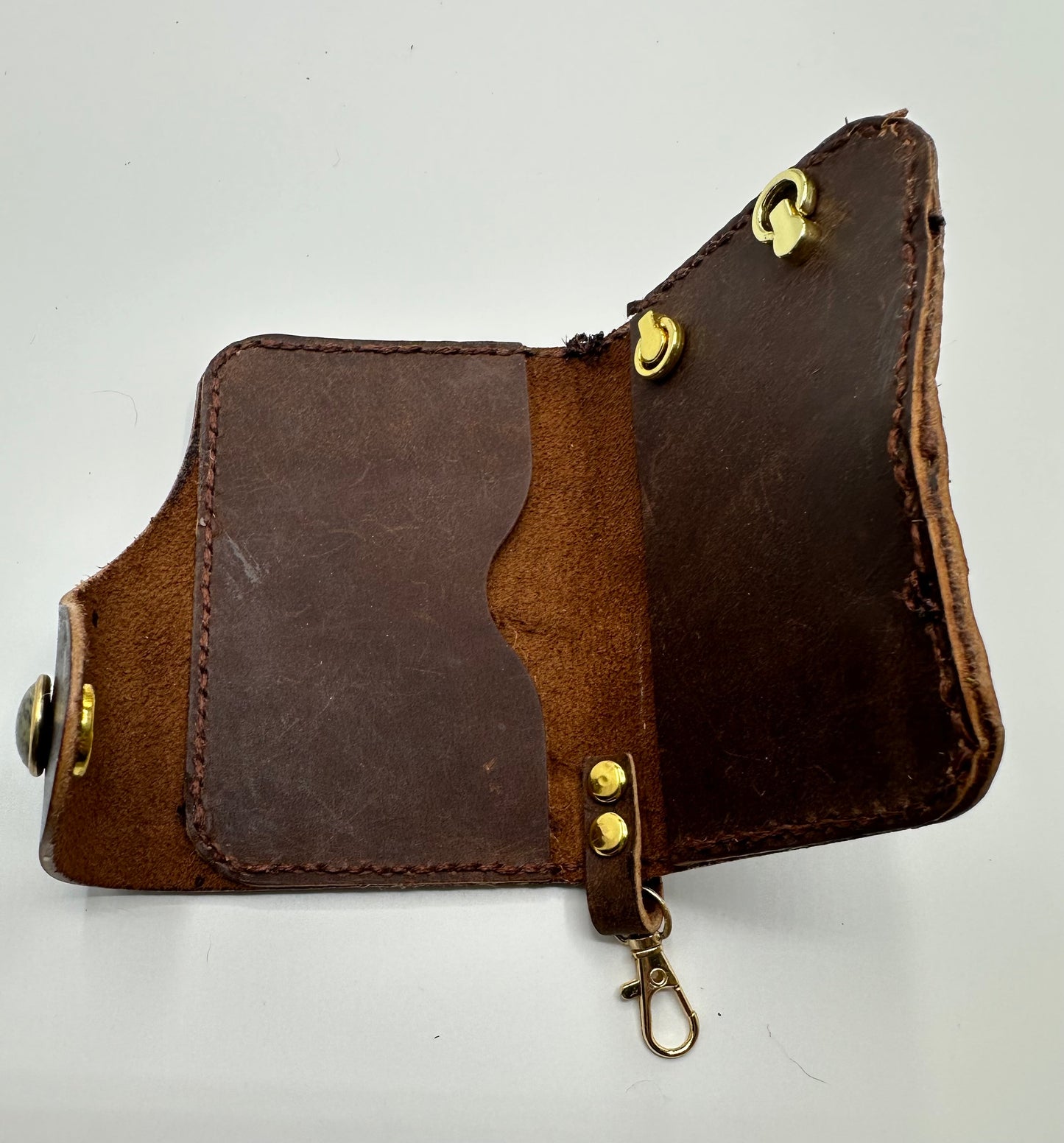 Hand painted top grain brown leather wallet.