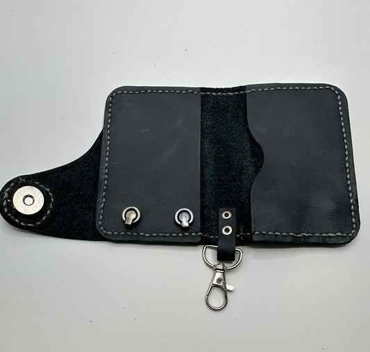Blue leather wallet with clip and star accents