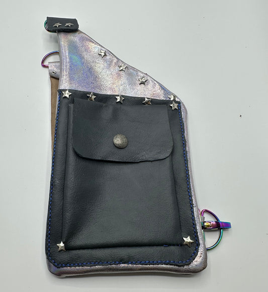 Blue and silver top grain leather purse