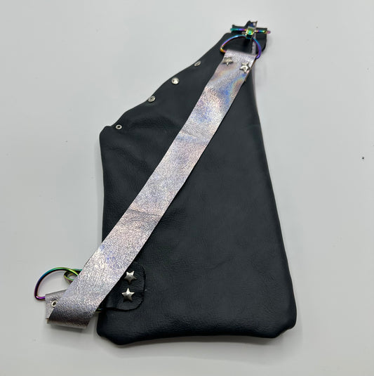 Blue and silver top grain leather purse